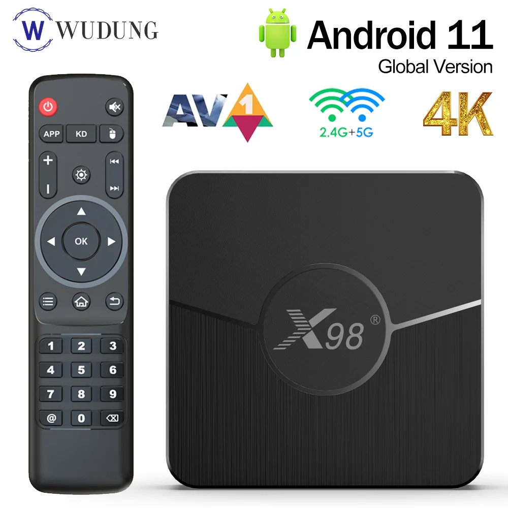  Ƽ X98 ÷ Amlogic Ʈ TV ڽ, ȵ̵ 11, 4G, 64GB,  H.265 AV1,  , BT5.0, 4GB, 32GB,  ڽ, S905W2, ǰ